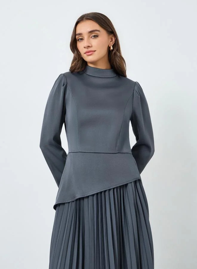 ستايلي فستان ميدي بأكمام طويلة وبليسيه